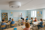 detector de humo en escuela con alumnos en clases